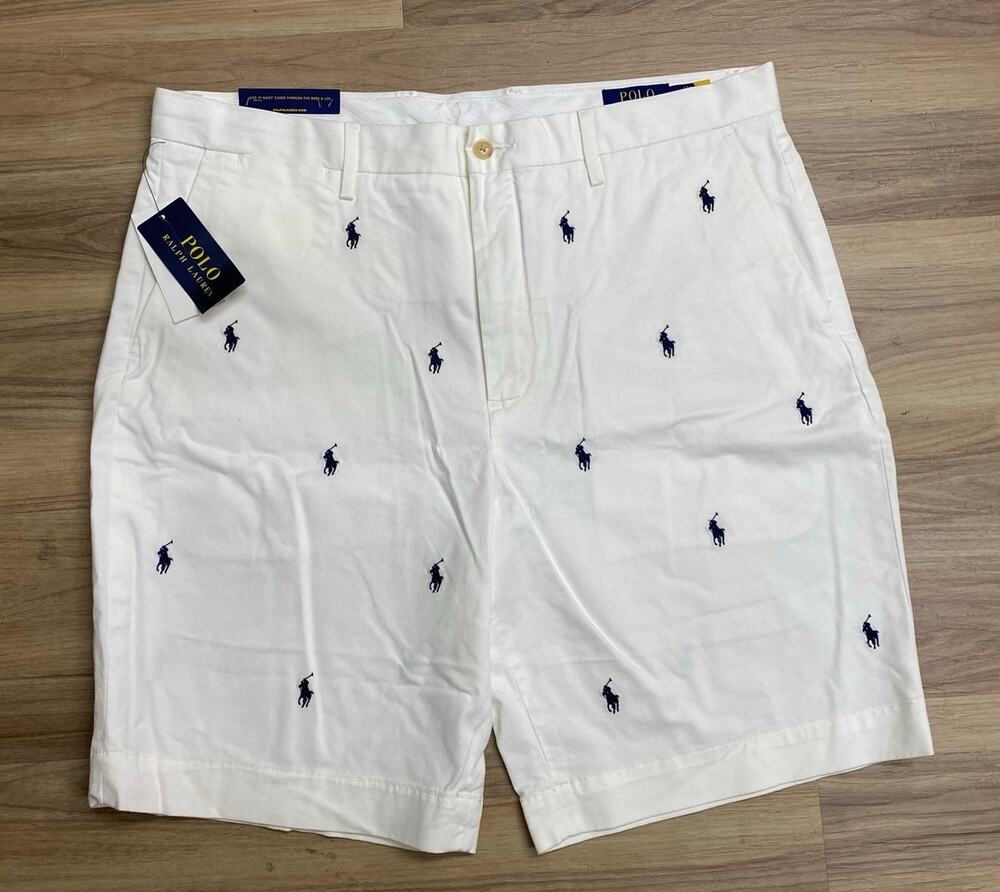 NEW Polo Ralph Lauren Stretch Classic pony logo all-over print chino shorts 36